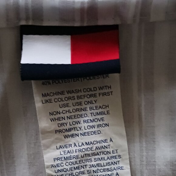 Tommy Hilfiger Queen Size Sheet White Grey Stipes Cotton Blend - Picture 4 of 5